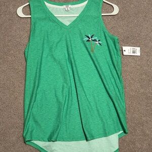 Crown & Ivy Green Tank Top with Palm Design